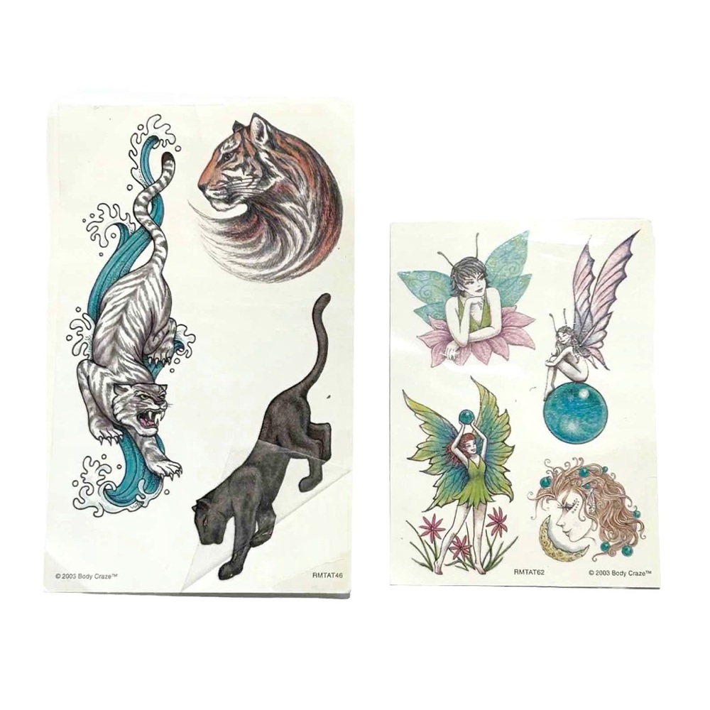 Vintage 2003 Body Craze Temporary Tattoos Fairy Pixie Jaguar Leopard Tiger Moon